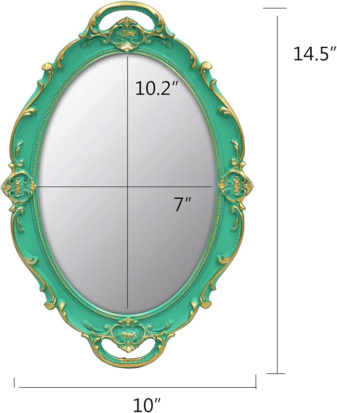 YCHMIR Vintage Mirror Small Wall Mirror 14.5 x 10 inches Oval Green - Image 4