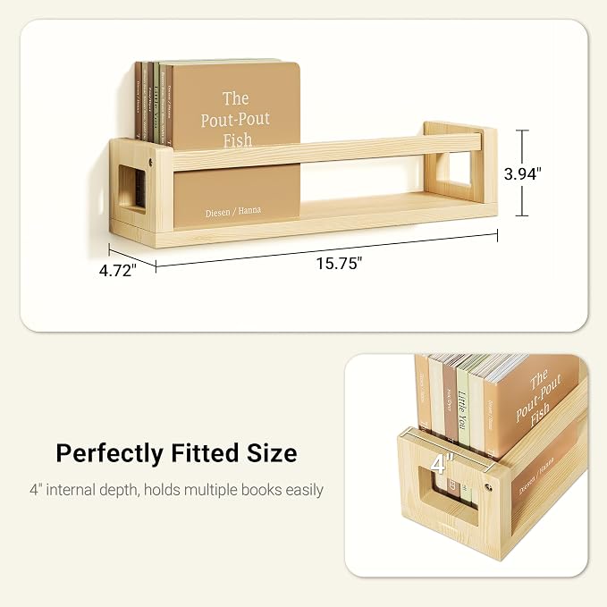 TidyCorner Upgraded Thick Floating Shelves, Solid Wood Bookshelf - Image 2