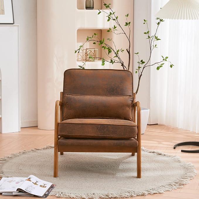 Bonnlo Microfiber Rustic Accent Chairs Set of 2, Upholstered Mid Century Modern - Image 6