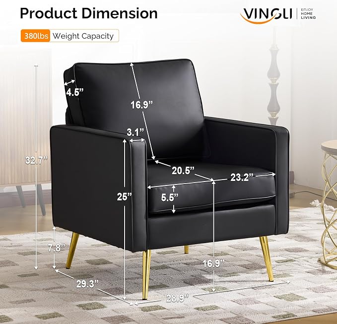 VINGLI Modern PU Leather Accent Chair, Single Sofa Chair - Image 2