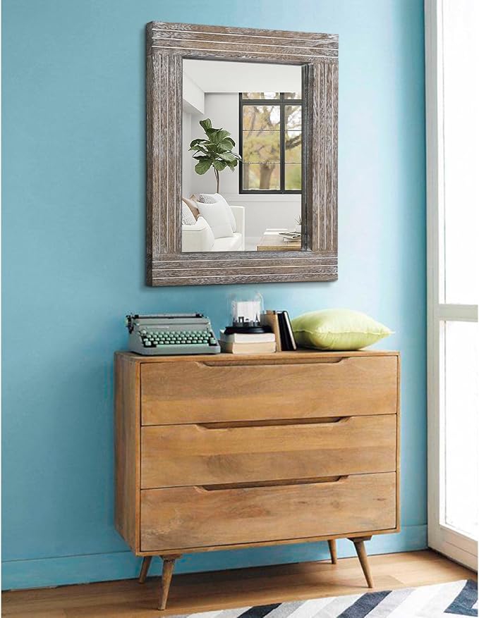 Mirrors for Wall Rustic Wooden Frame Rectangle Mirror Vintage Hanging Mirror - Image 4