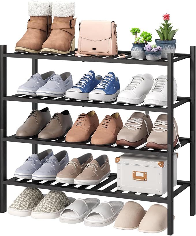 viewcare 4-Tier Black Bamboo Shoe Rack by VIEWCARE