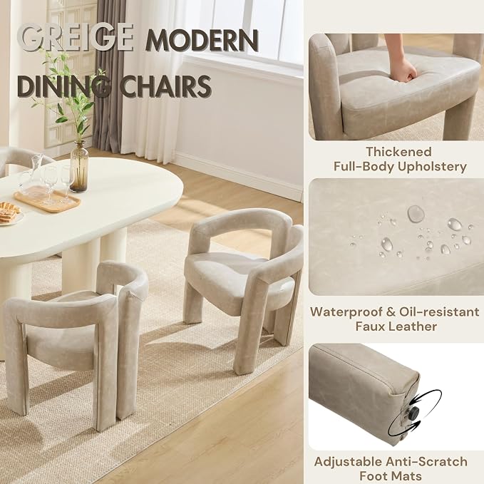 Hyfirm Upholstered Barrel Dining Chairs Set of 4, PU Leather Accent Kitchen - Image 4
