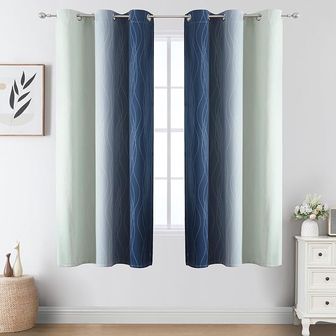 Sage Green and Navy Blue Ombre Blackout Curtains - Image 2
