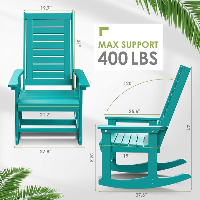 GREENVINES Outdoor Rocking Chairs | Set of 4 | Porch Rocker | HDPE Plastic | - Image 3