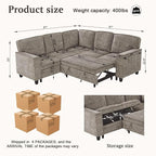 L-Shaped Sectional Couch with Storage and Pull Out Bed, Convertible Sofa Bed - Image 3
