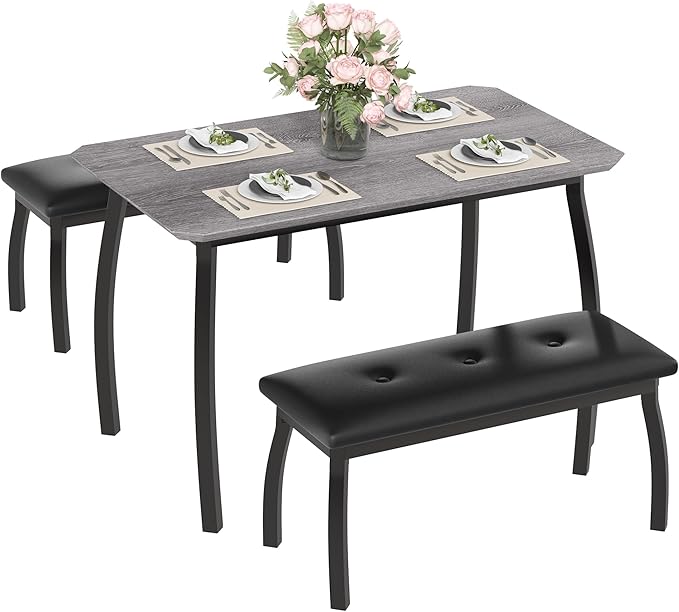 Dining Table for 4, 3-Piece Kitchen Table Set for 4 by IDEALHOUSE