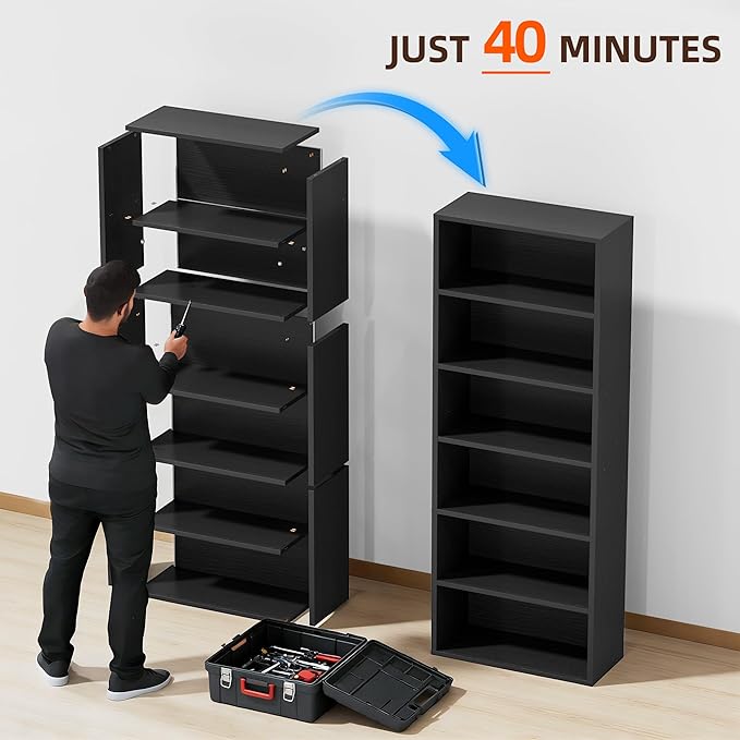 Furniwell 71" Tall Bookcase Bookshelves, 6 Tier Floor Standing Bookcases Open - Image 7