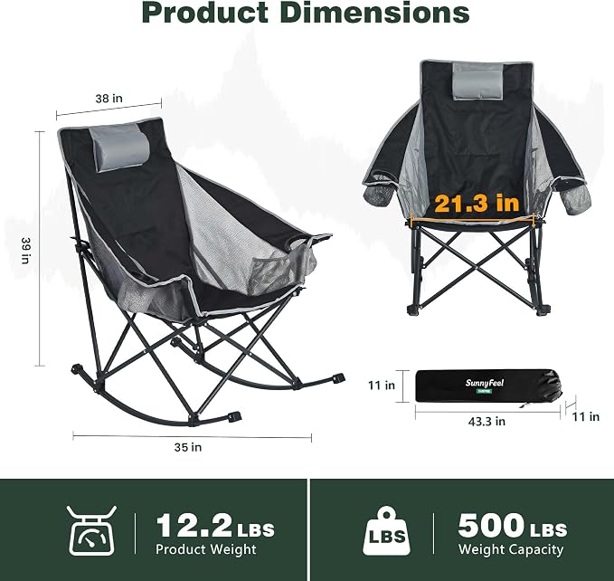 SUNNYFEEL Oversized Rocking Camping Chair, Fully Padded Patio Chair - Image 3