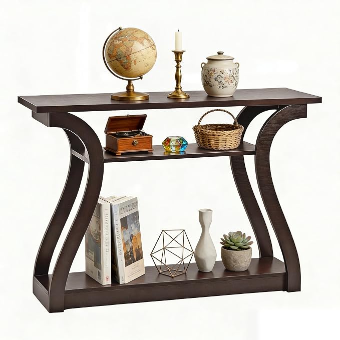 SUPER DEAL Narrow Console Table, 3 Tier Entryway Table, Wood Sofa Table by Superdeal