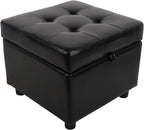 H&B Luxuries Tufted Leather Square Flip Top Storage Ottoman Cube Foot Rest by HBLuxuries
