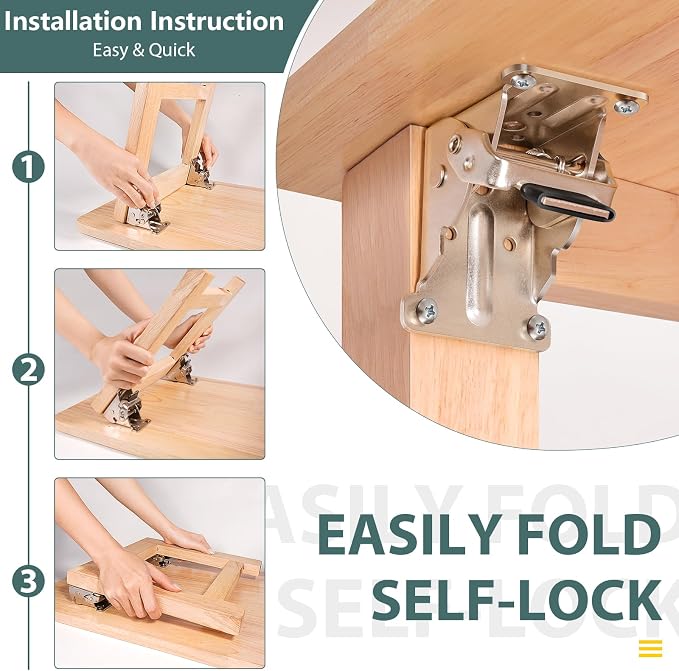 4 Pack Folding Brackets, Self-Lock Hinge - Image 3