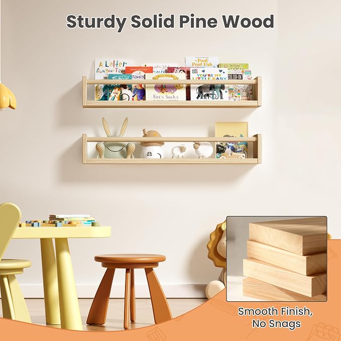 upsimples 2 Pack Nursery Book Shelves, 23.6 Inch Floating Bookshelves - Image 5