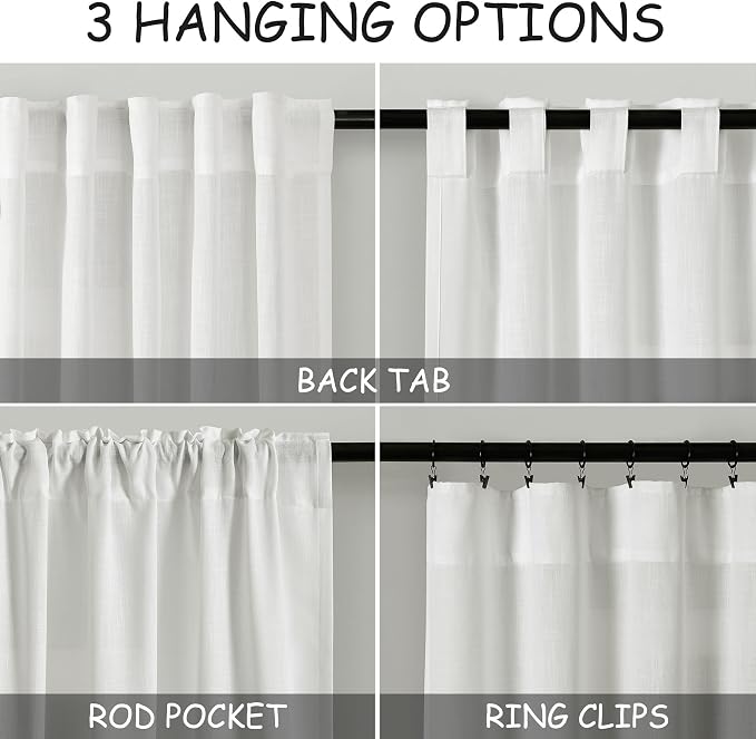 Linen Curtains 84 inches Long 2 Panel Set, Off White - Image 3