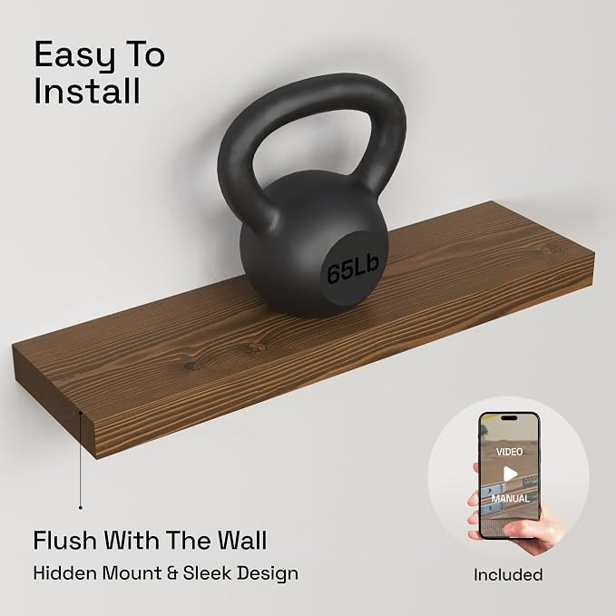 BAOBAB WORKSHOP Wood Floating Shelves, Bathroom Shelf 24 inch, Walnut Floating - Image 6