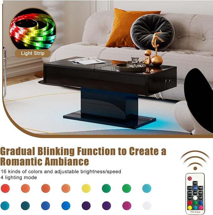 Black Modern Coffee Table with Hidden Storage - Image 4