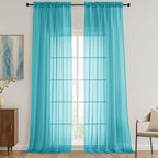 Turquoise Sheer Curtains 120 Inches Long 2 Panels Set, 59 Inch Extra Wide Soft by OVZME
