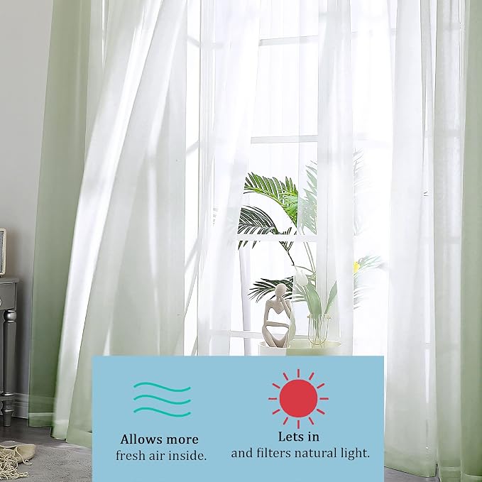 Sheer Curtains 90 Inches Long 2 Panels Set, Sage Green Sheer Curtains Rod - Image 7