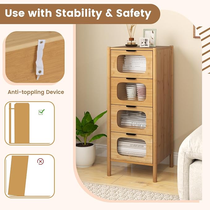 Giantex 4 Drawer Storage Cabinet, Bamboo Storage Organizer - Image 6