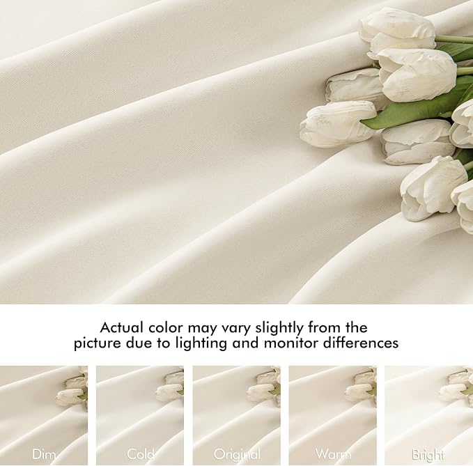 MIULEE Beige White Back Tab Blackout Curtains 52x63 Inches Long 2 Panel Set | - Image 8