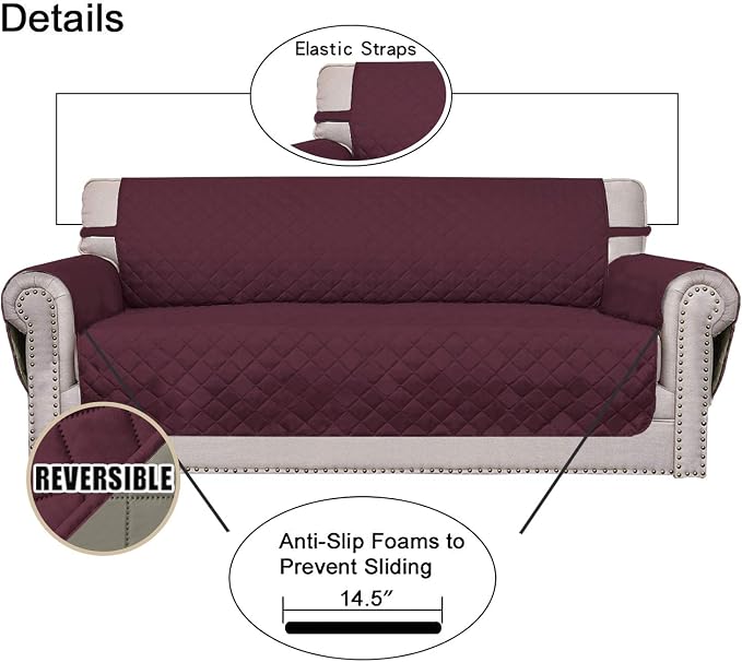 Easy-Going Reversible Couch Cover, Small Chair, Wine/Beige | Machine Washable - Image 3