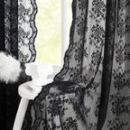 YJ YANJUN Vintage Lace Curtains 108 Inches Long- Victorian Floral Pattern Black - Image 3