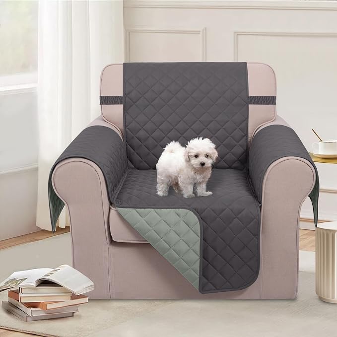 U-NICE HOME Reversible Recliner Chair Covers, Dark Grey/Light Grey | - Image 2