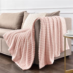 BEDELITE 3D Ribbed Light Pink Fleece Throw Blanket - Image 7