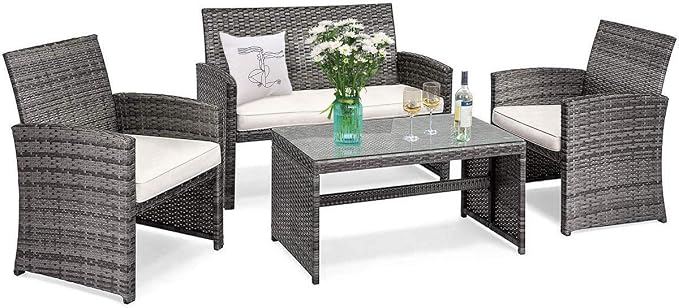 Tangkula 4 PCS Wicker Patio Conversation Set, Outdoor Rattan Sofas by TANGKULA