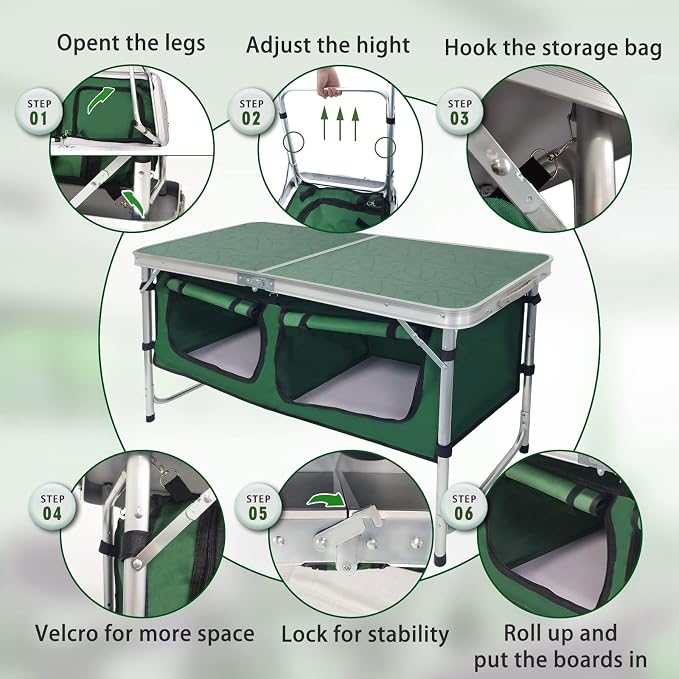 CampLand Outdoor Folding Table Aluminum Lightweight Height Adjustable - Image 2