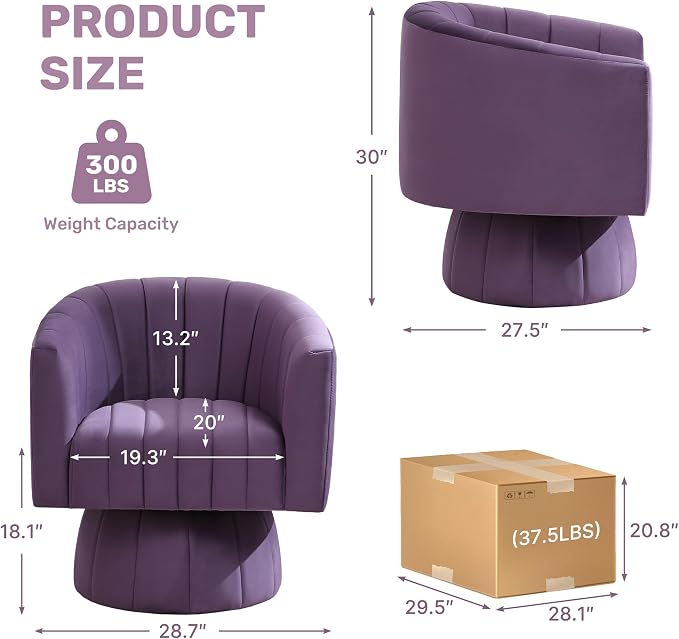 Swivel Accent Barrel Chair Set of 2, Cute Comfy Small Round 360° Arm Chair - Image 2