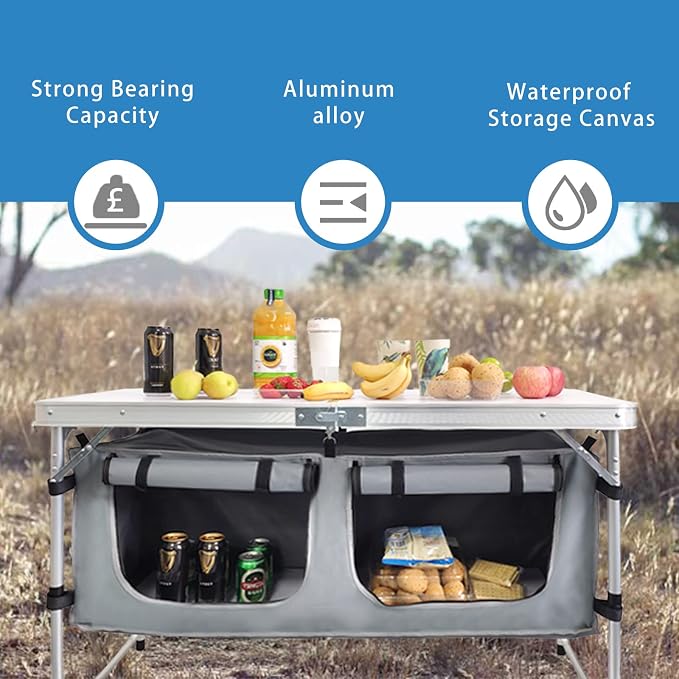 Folding Camping Table with Storage Aluminum Lightweight Camp Table Height - Image 9