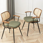 Rattan Dining Room Chairs Set of 2, Mid Century Modern Kitchen Side Chairs - Image 4