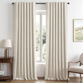 MIULEE 100% Blackout Linen Curtains 42 x 96 Inch Linen Beige 2 Panels | Thermal by MIULEE