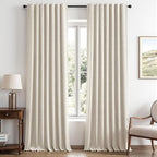 MIULEE 100% Blackout Linen Curtains 42 x 96 Inch Linen Beige 2 Panels | Thermal by MIULEE
