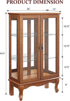 Curio Cabinet With Lighted Tall Leg Glass Door, Antique Display With Mirrored - Image 2
