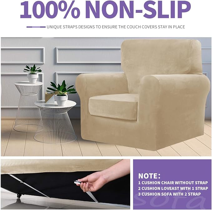 ZNSAYOTX Oversized Velvet Couch Cover 4 Piece Stretch Sofa Covers - Image 5
