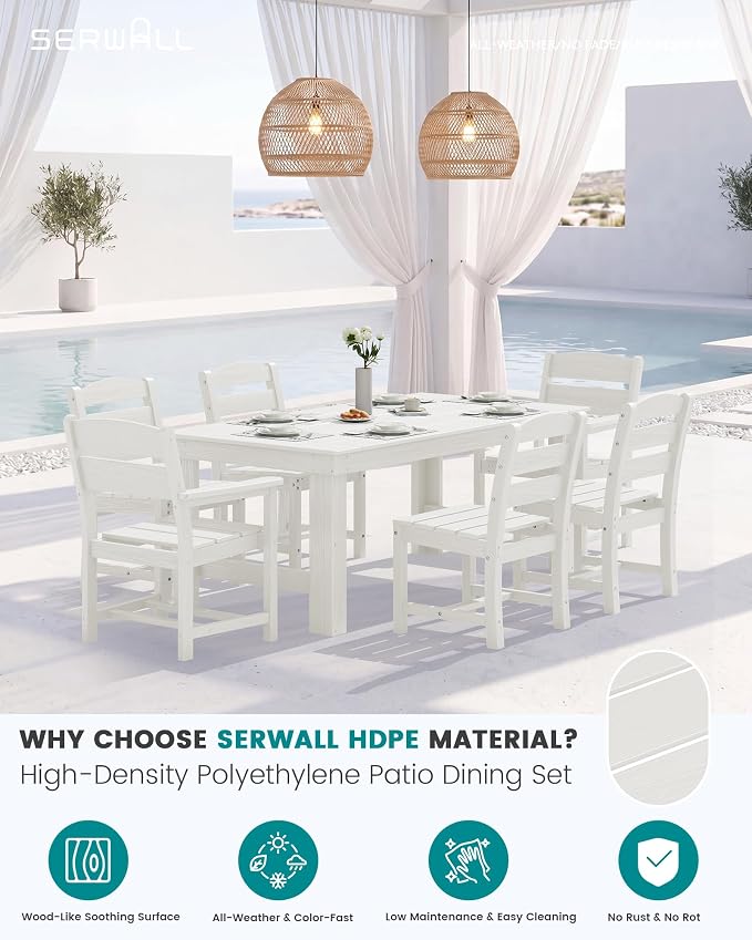 SERWALL Outdoor Dining Table Set, 67‘’ HDPE Patio Dining Set - Image 2