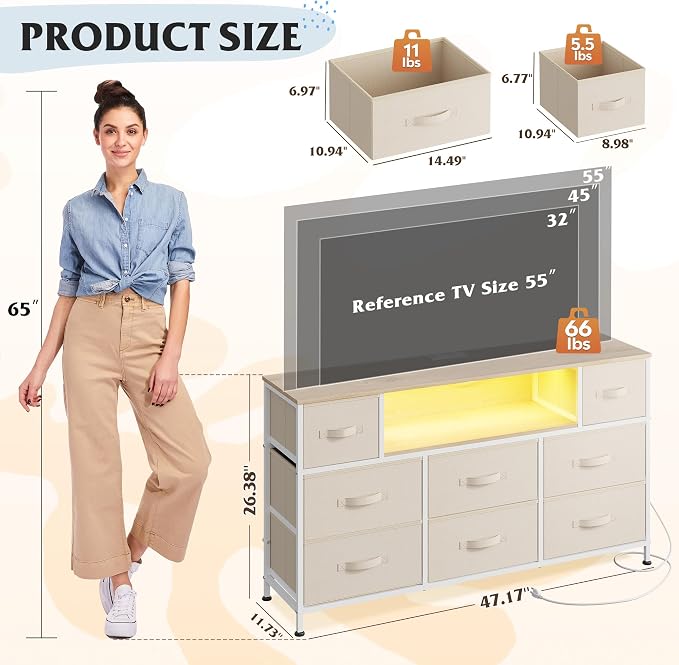 WLIVE Dresser TV Stand for 45, 55 inch TV, Entertainment Center - Image 2