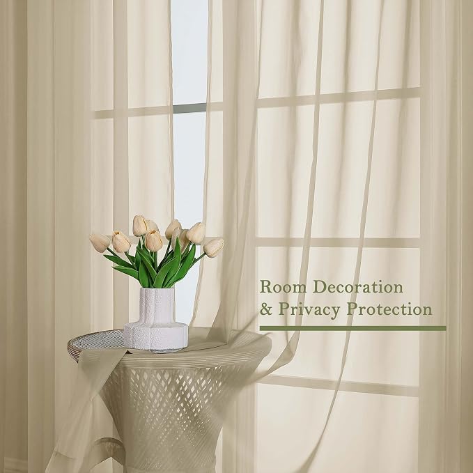 Taupe Sheer Curtains 108 Inches Long 2 Panels, Dual Rod Pocket Light Filtering - Image 4