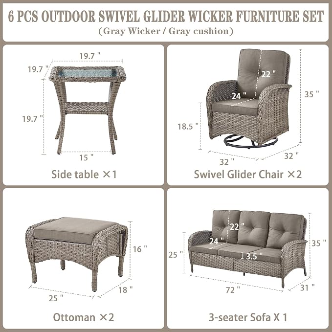 Belord 6 Pieces Wicker Patio Furniture Set - Image 2