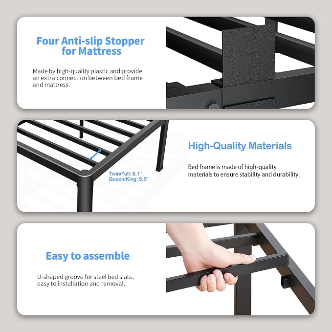 ROIL 12 inch California King Size Bed Frame Metal Platform No Box Spring Needed - Image 4