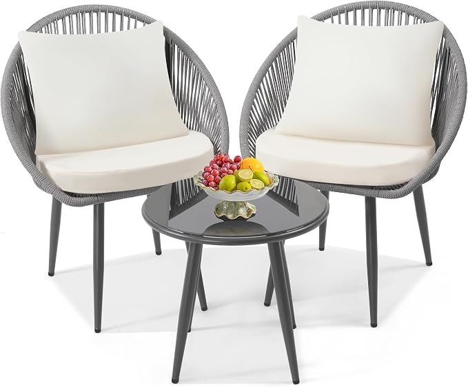 wildformers 3 Pieces Bistro Set, Woven Rope Chair by wildformers