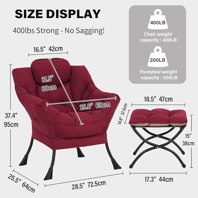 Tiita Lazy Chair with Ottoman, Comfy Leisure Sofa Armchair with Ottoman - Image 2