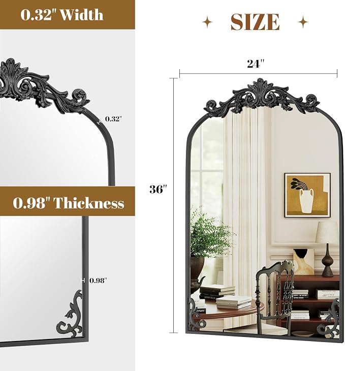 VooBang 24x36 inch Vintage Arched Bathroom Mirror - Image 3