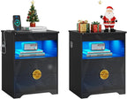 Modern Nightstand Set 2 with Gun Drawer, Bedside Table with 3-Color LED Lights by FREDEES
