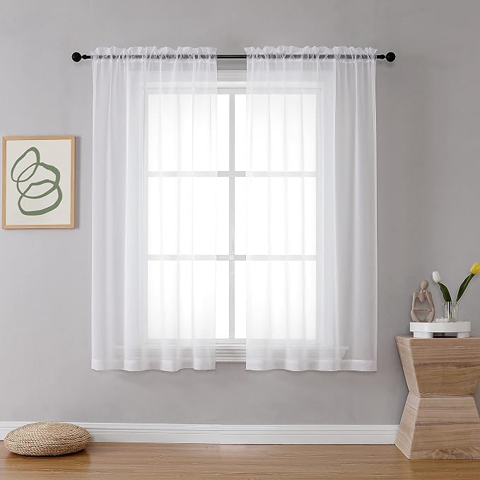 Ivory Sheer Curtains 63 Inches Long by OVZME