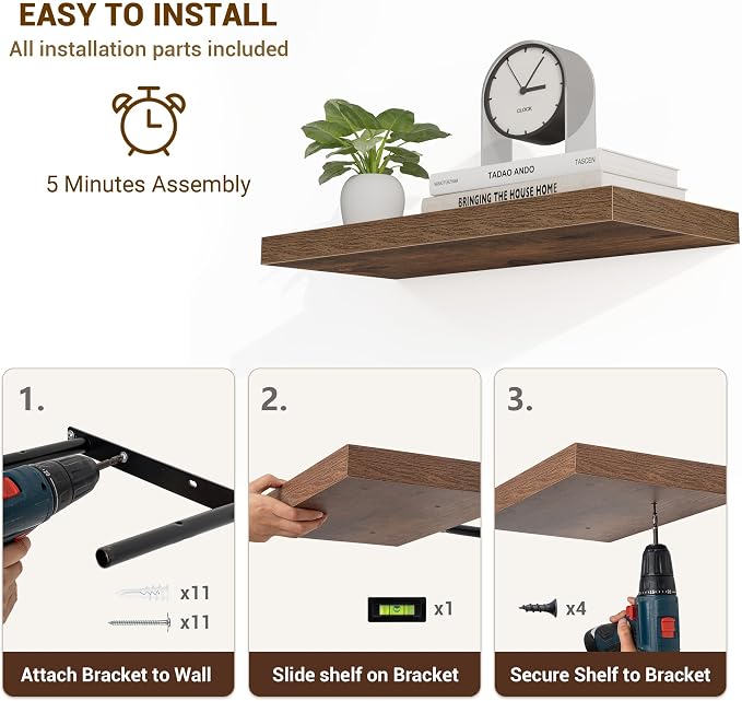 Acovy 55 Inch Floating Shelves, Wooden Shelves - Image 6