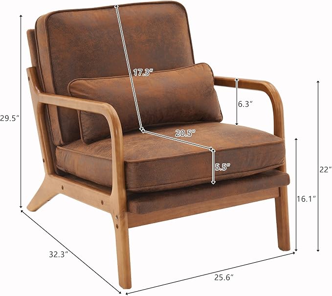 Bonnlo Microfiber Rustic Accent Chairs Set of 2, Upholstered Mid Century Modern - Image 2