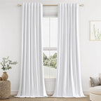 White 100% Blackout Linen Curtains 144 Inch Length 2 Panels Set by Guken